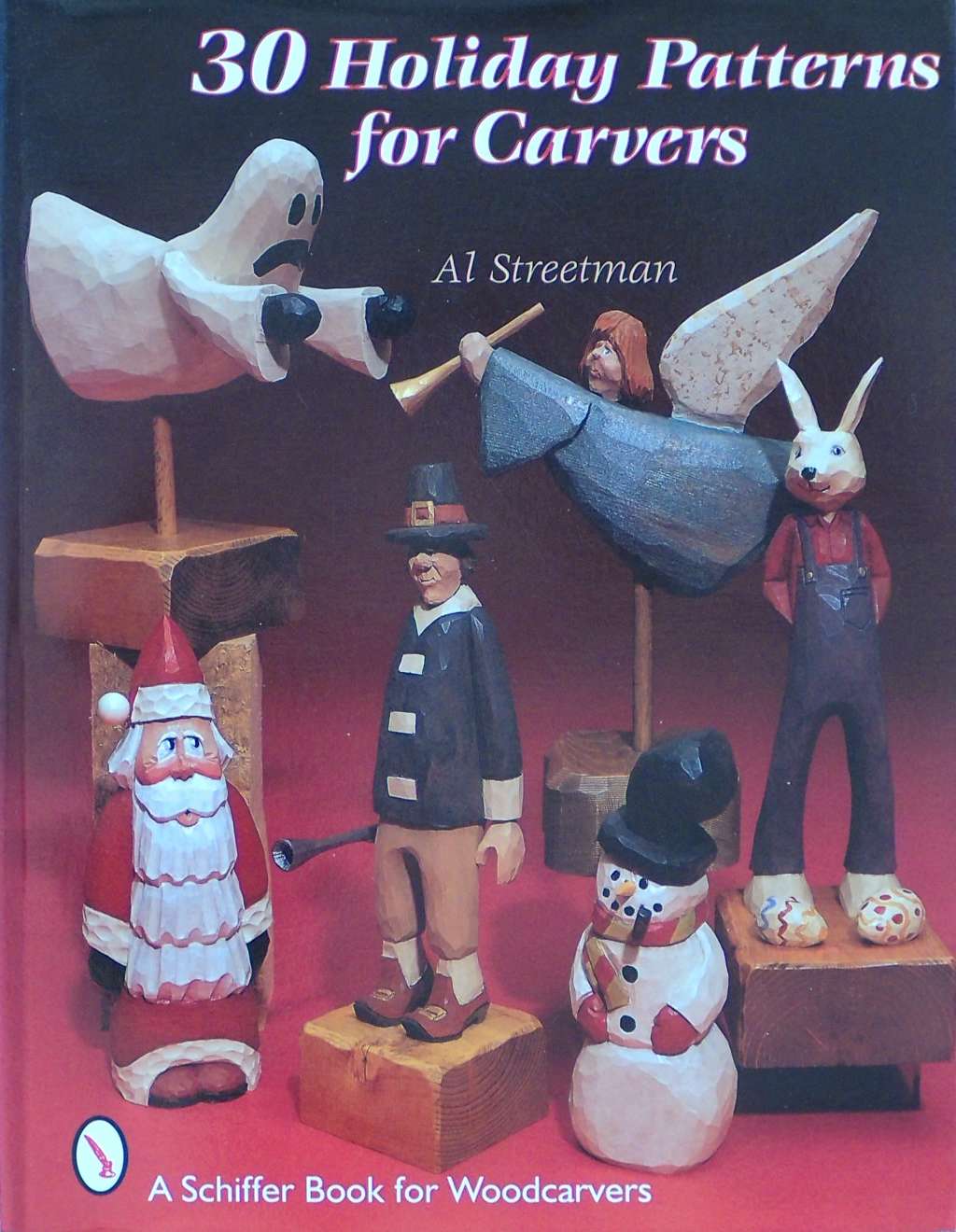 An image of a woodcarving book cover: 30 Holiday Patterns for Carvers by Al Streetman