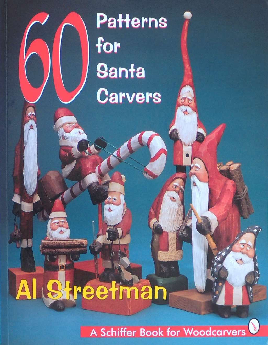 An image of a woodcarving book cover: 60 Patterns for Santa Carvers by Al Streetman