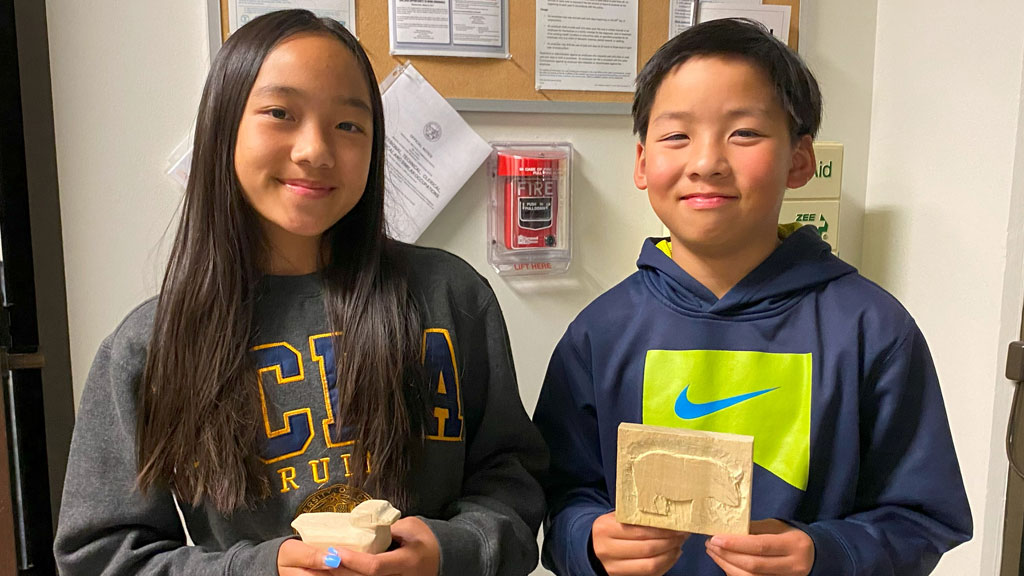 Allisa and Alexander Truong are showing their woodcarving projects. The photo was taken for the SCVC woodcarving newsletter.