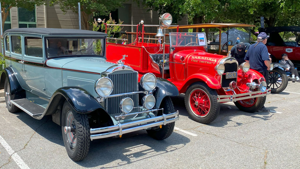 Antique autos, including the original Saratoga Fire District fire engine.