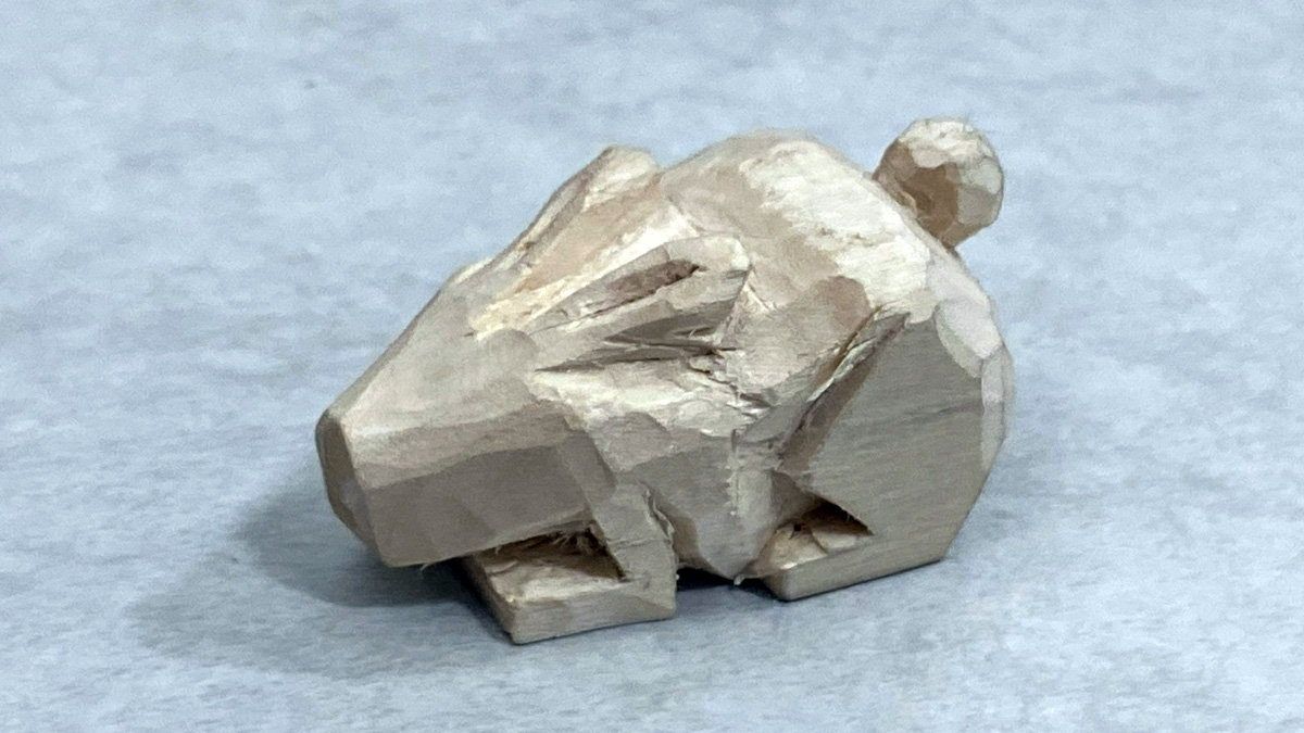 Work-in-progress basswood carving of a rabbit.