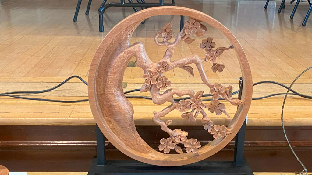 Sakura woodcarving by David Menda: Best of the Tri-Valley Carvers Show, September 13-14, 2025, in Pleasanton, CA.