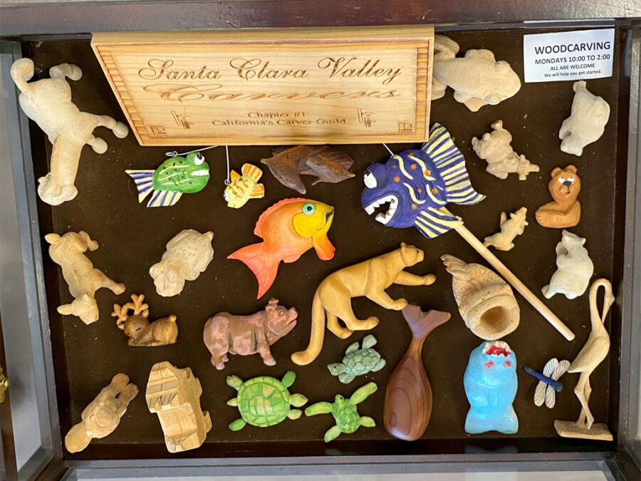SCVC Woodcarving Display Case, July 2023. Theme: Animals, birds, and fish