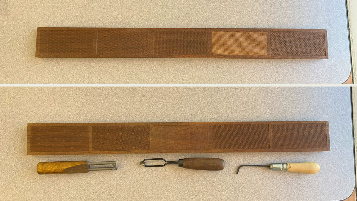Checkering patterns on walnut board