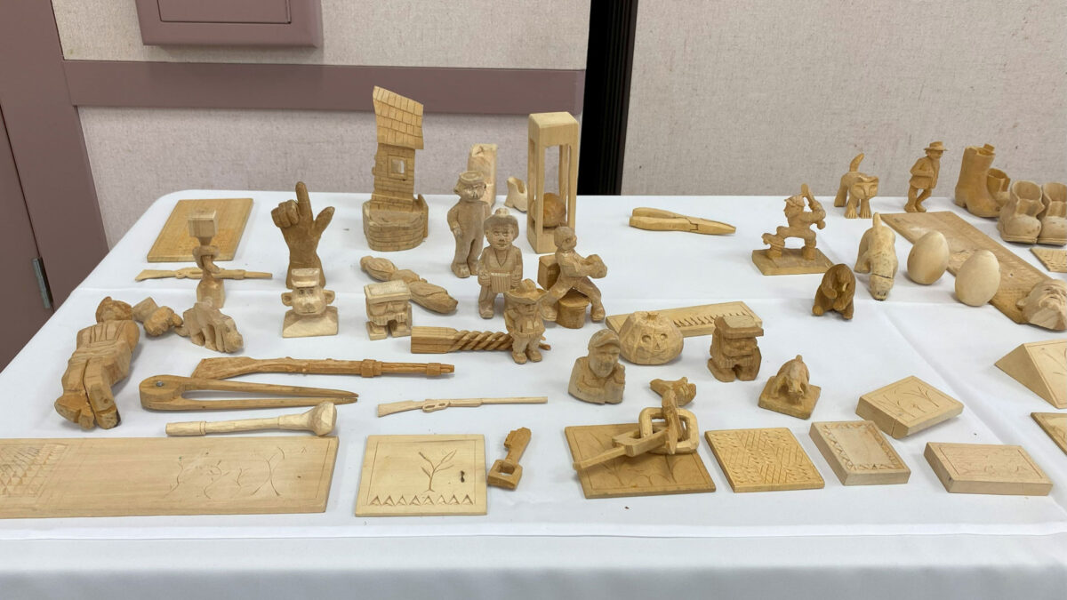 Many woodcarvings from Herb Robbins's collection.