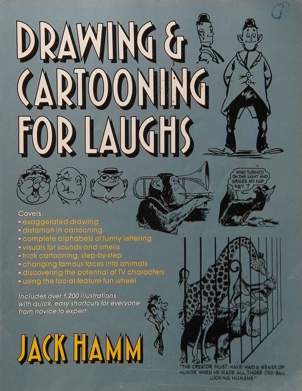 An image of a drawing book cover: Drawing & Cartooning For Laughs by Jack Hamm