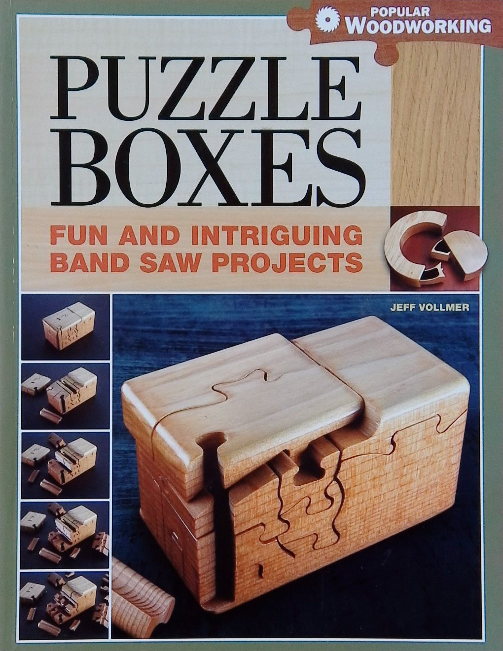 An image of a woodworking book cover: Puzzle Boxes by Jeff Vollmer; 2012, 143p