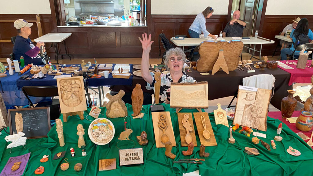 Joanne's Display Table at the Tri-Valley Show on September 13-14, 2025. A combination of wood carvings and pyrography.