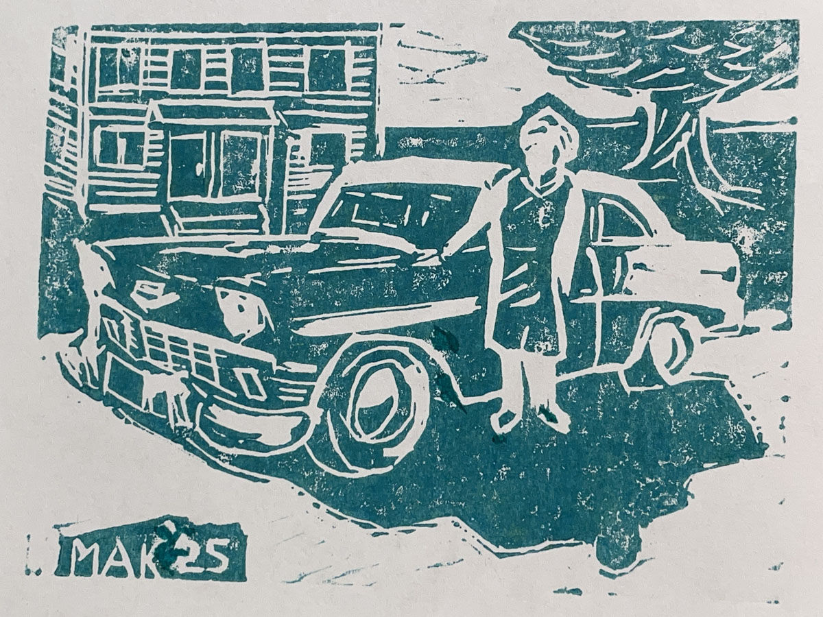 A final print by a carved linoleum block.