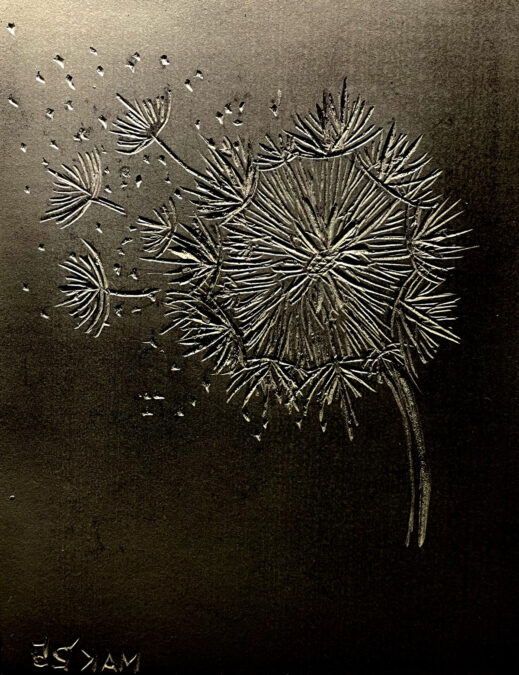 Carved linoleum block for block printing