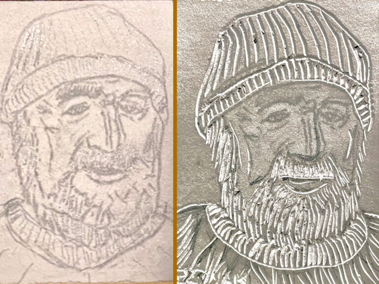 Ed Heskett. Linoleum block carved by Jordan Makower. April 2025.