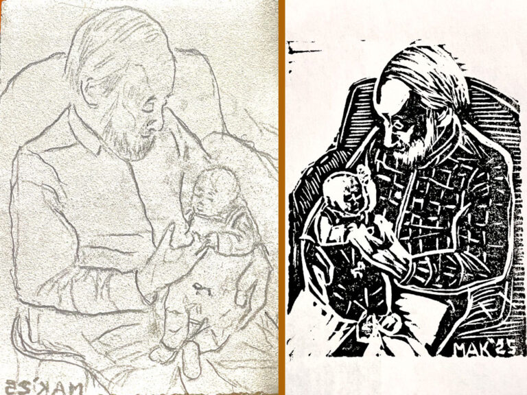 Linoleum block print by Jordan Makower. May 2025.