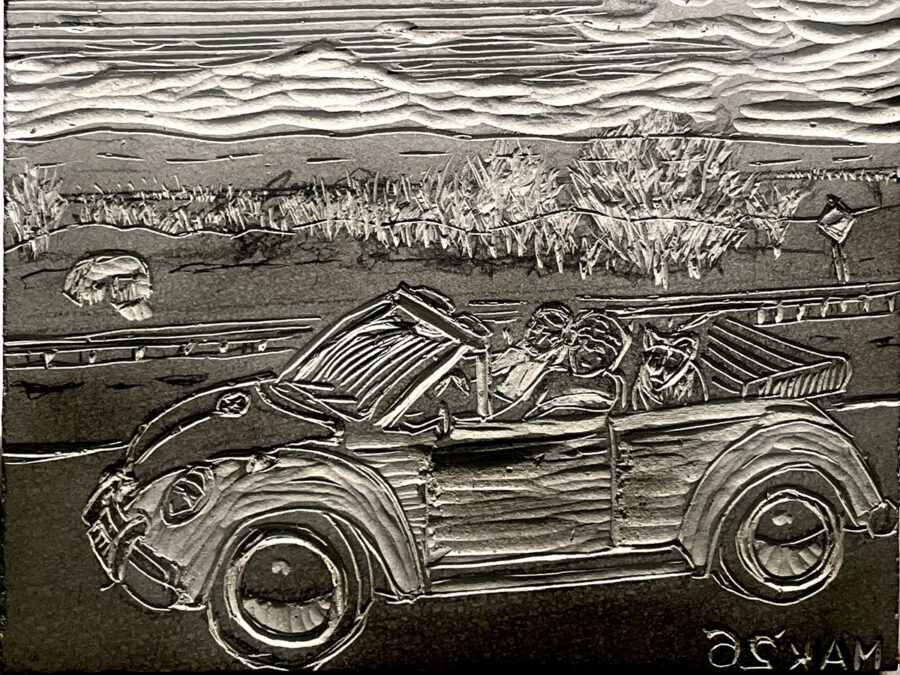 Carved linoleum block for block printing