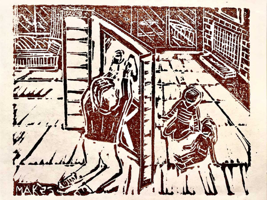 A final print by a carved linoleum block.