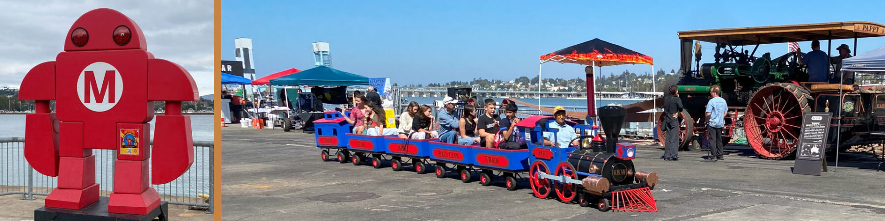 Toy train with passengers at Maker Faire at Mare Island, Vallejo, CA