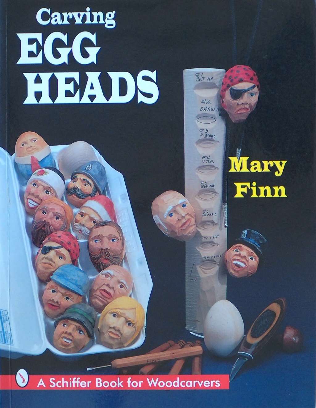 An image of a woodcarving book cover: Carving Egg Heads by Mary Finn