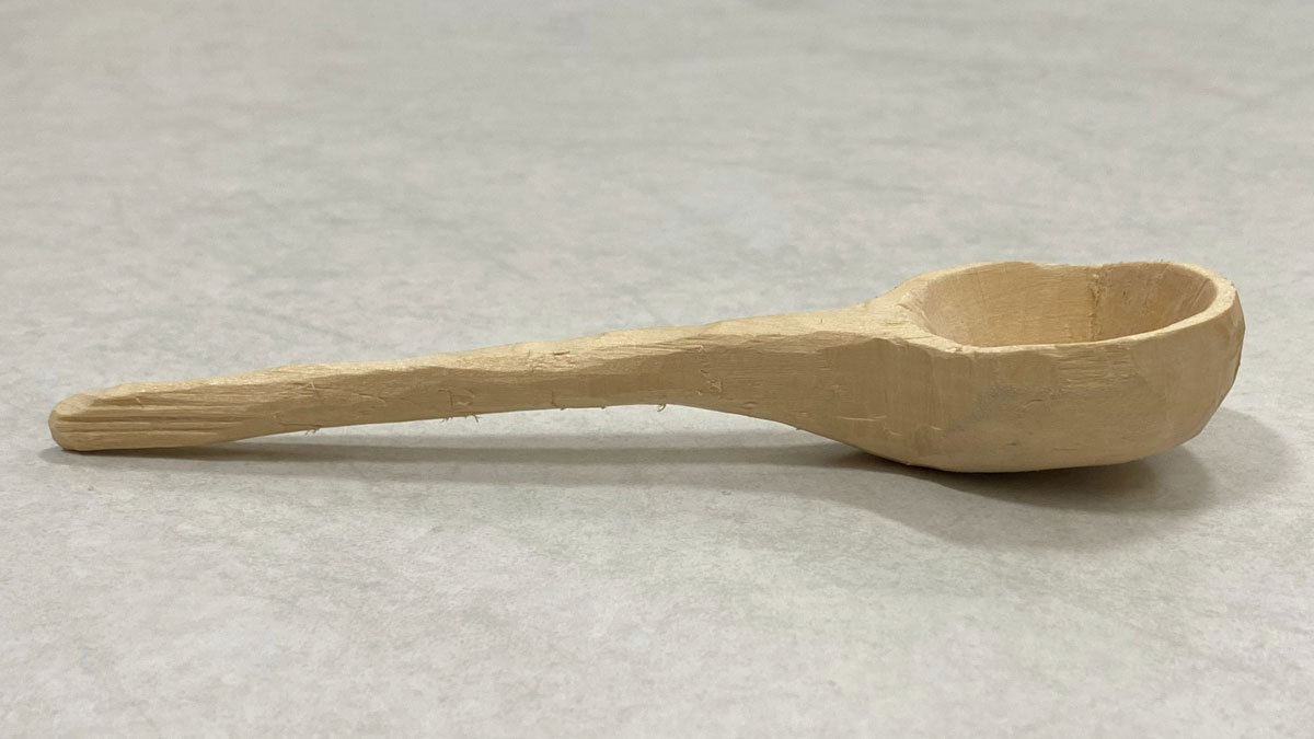 The beginning of carving a small spoon from basswood.
