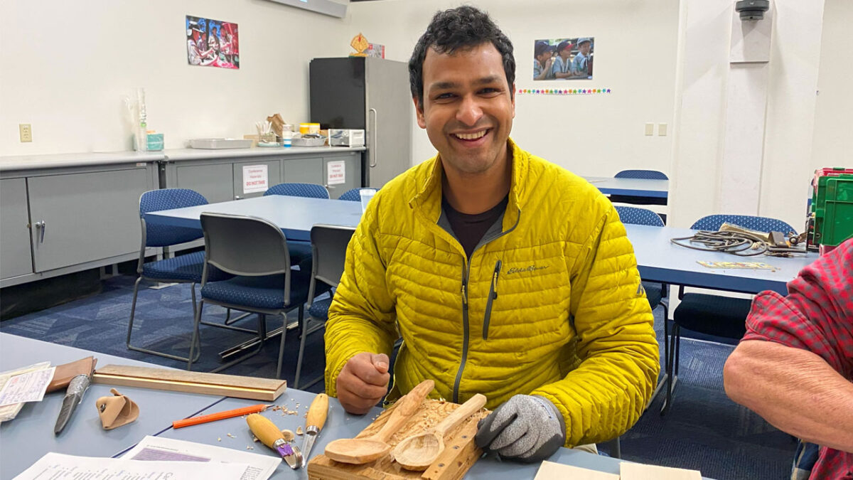 Pranay Agrawal is carving spoons