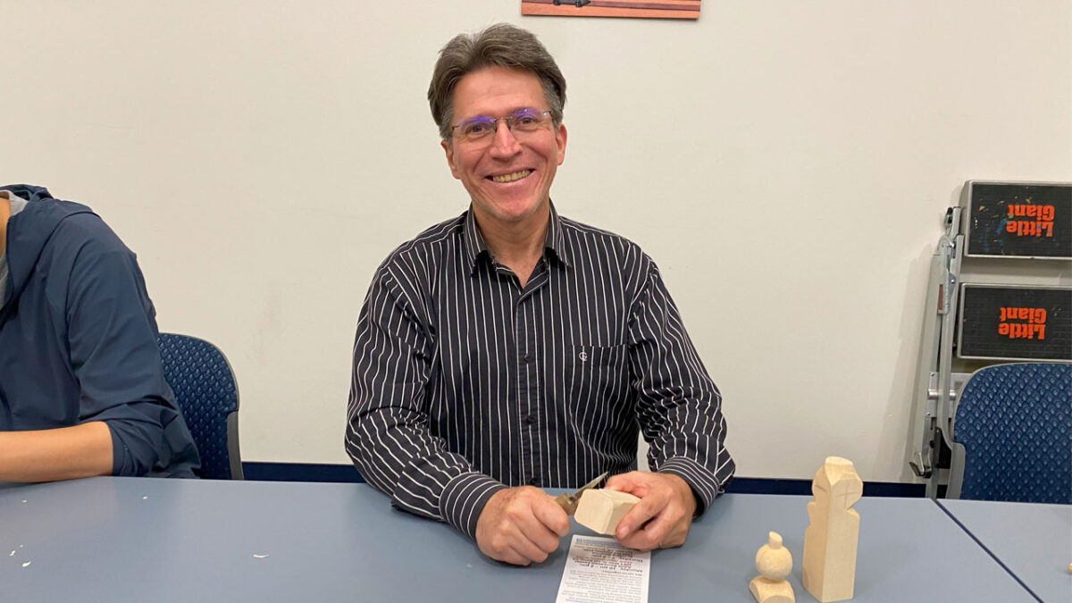 Rafael is learning woodcarving