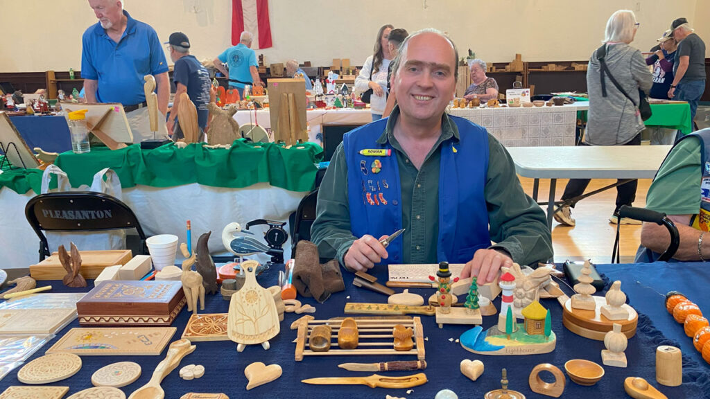 Tri-Valley Carvers Show, September 13-14, 2025, in Pleasanton, CA. Visit https://readNtry.com for more of Roman's chip carving projects.