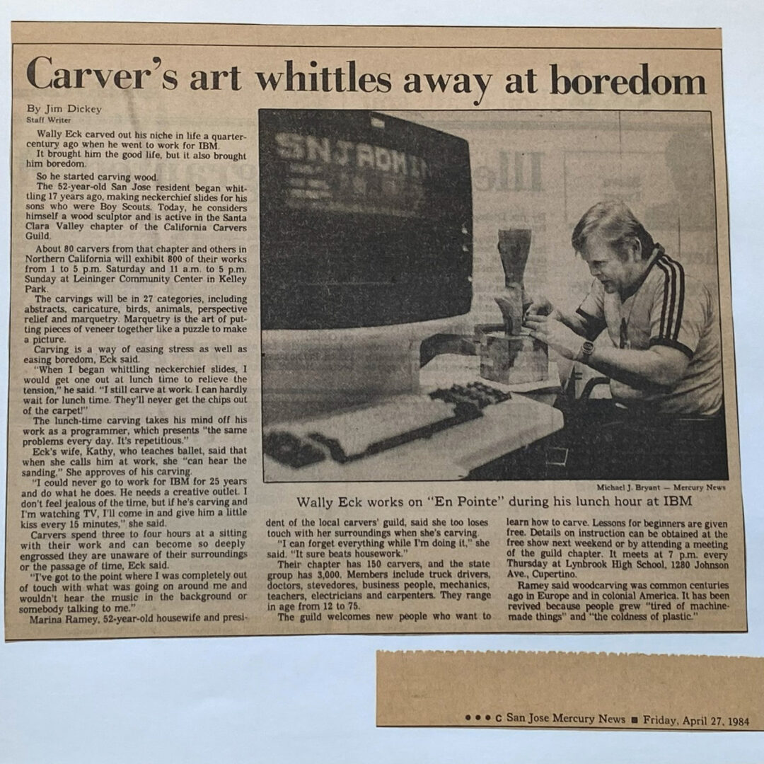 A woodcarving article featured in the San Jose Mercury News on April 27, 1984