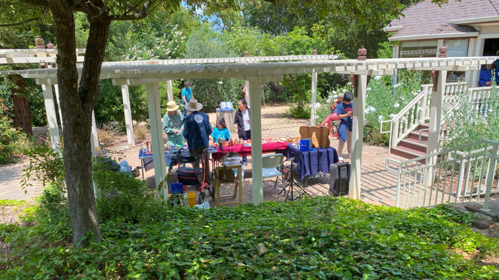 The SCVC's woodcarving booth at the Blossom Festival in Saratoga, CA, 2025.