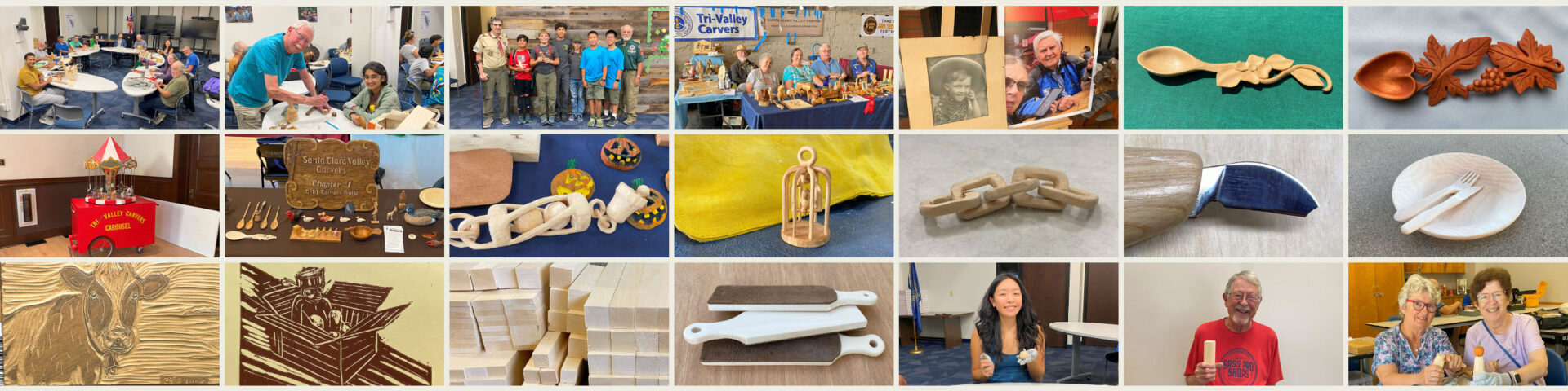 A collage of photos that are used in the woodcarving newsletter.