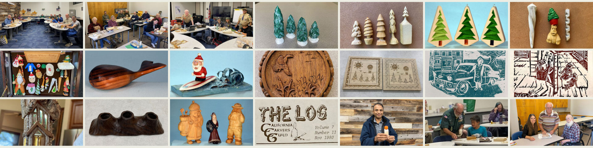 A collage of some notable pictures that are used throughout the woodcarving newsletter.
