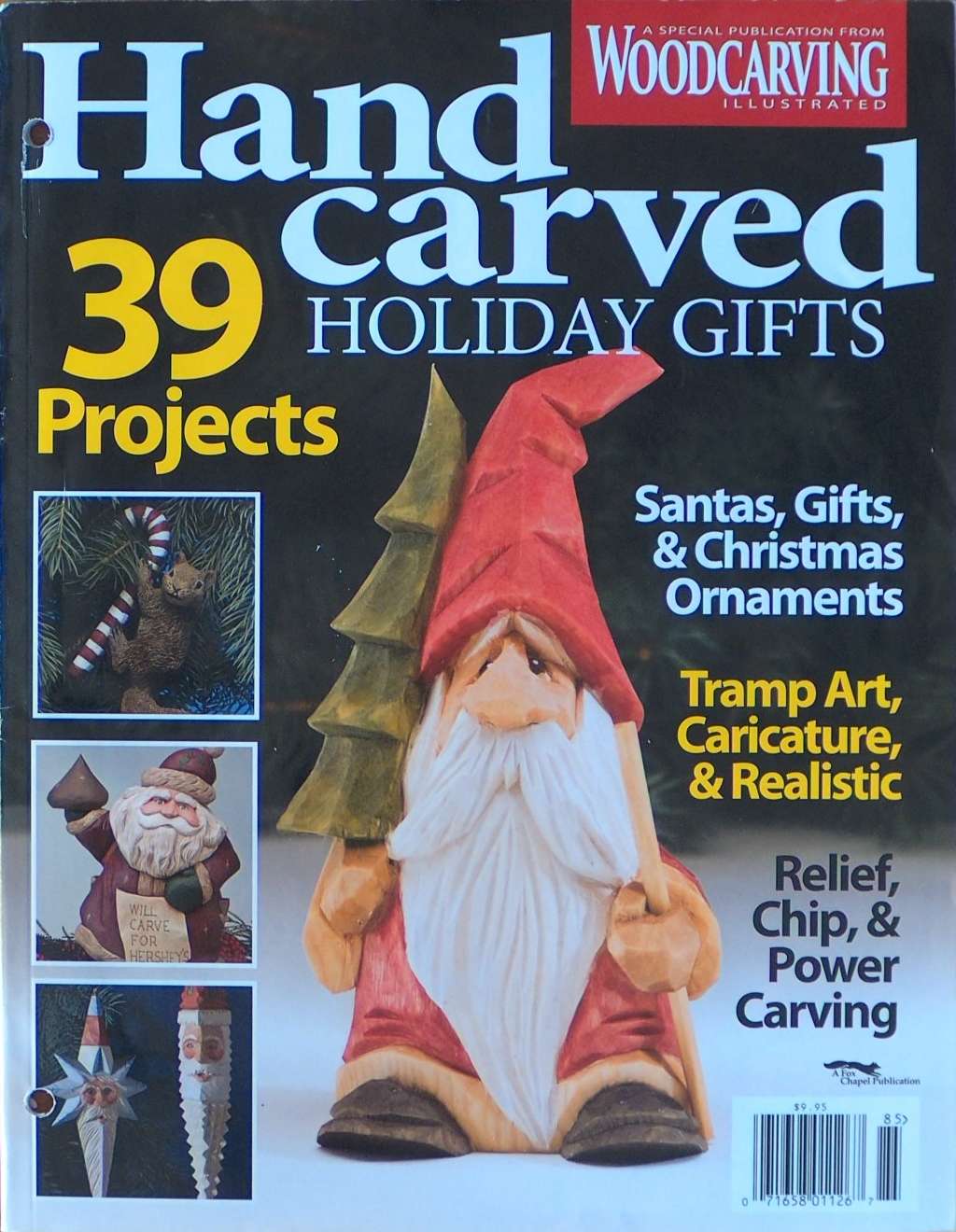 An image of a woodcarving book cover: Hand Carved Holiday Gifts by Woodcarving Illustrated