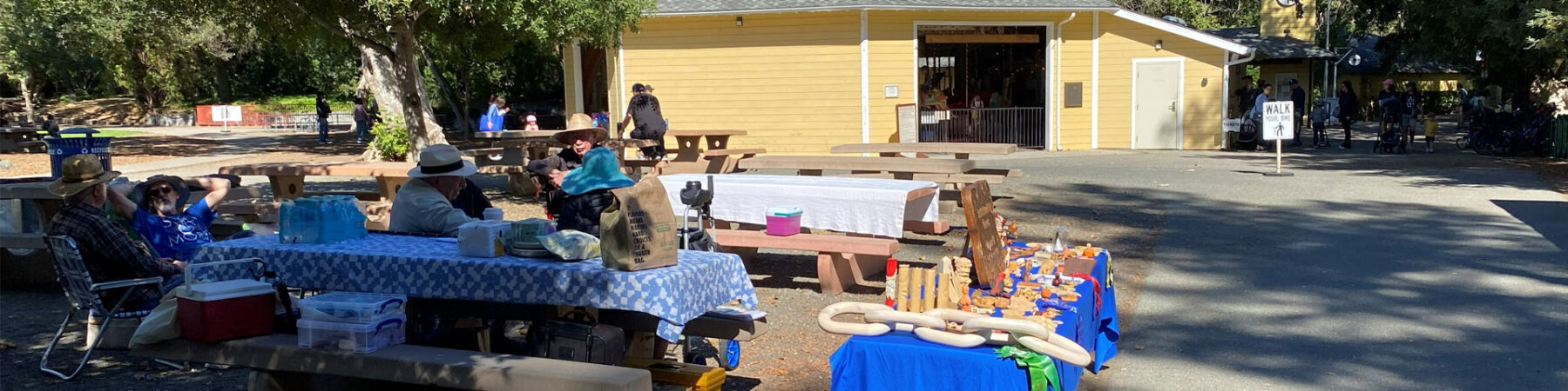 Woodcarving picnic tables. We are waiting for the club members and visitors.